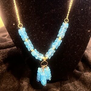 Radiant Blue Beaded Necklace with Gold Accents